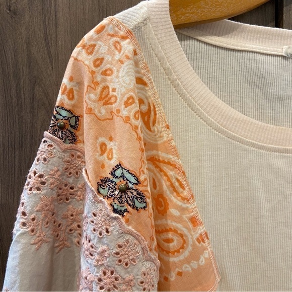 We The Free People Small Feelin It Top Alabaster Combo Oversized Shirt - Picture 4 of 11